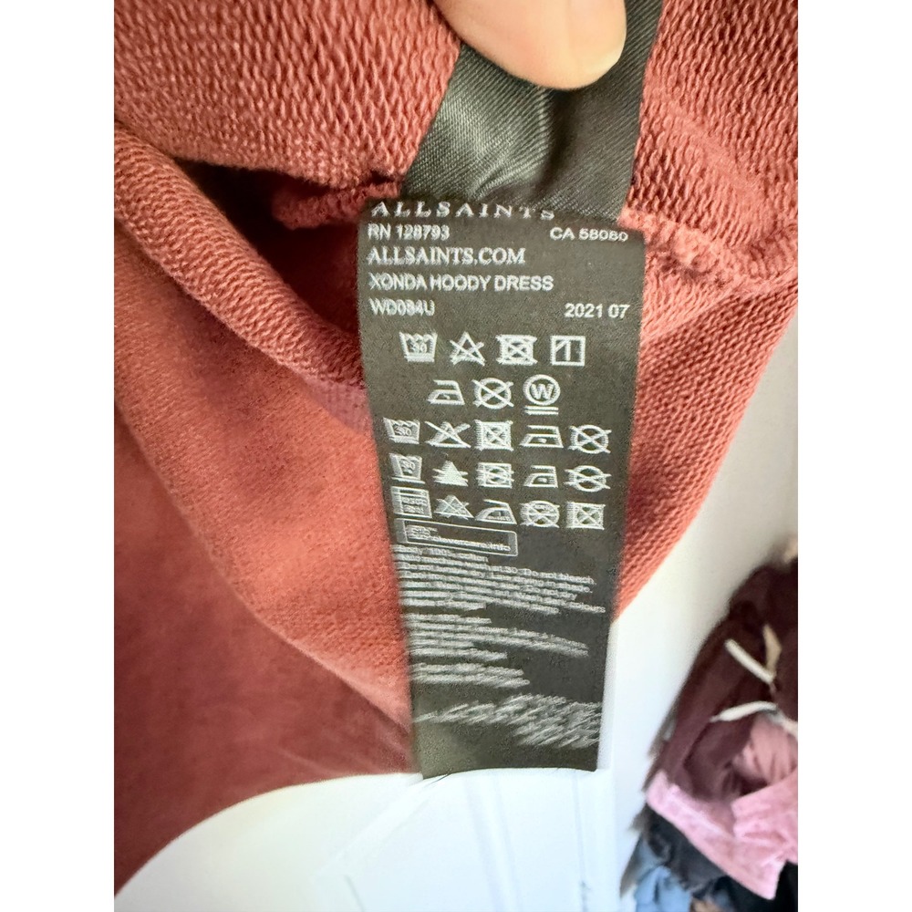 All Saints Xonda Hoody Dress L Rose Cotton Quarter Zip Hooded Sweatshirt Dress - Picture 7 of 9
